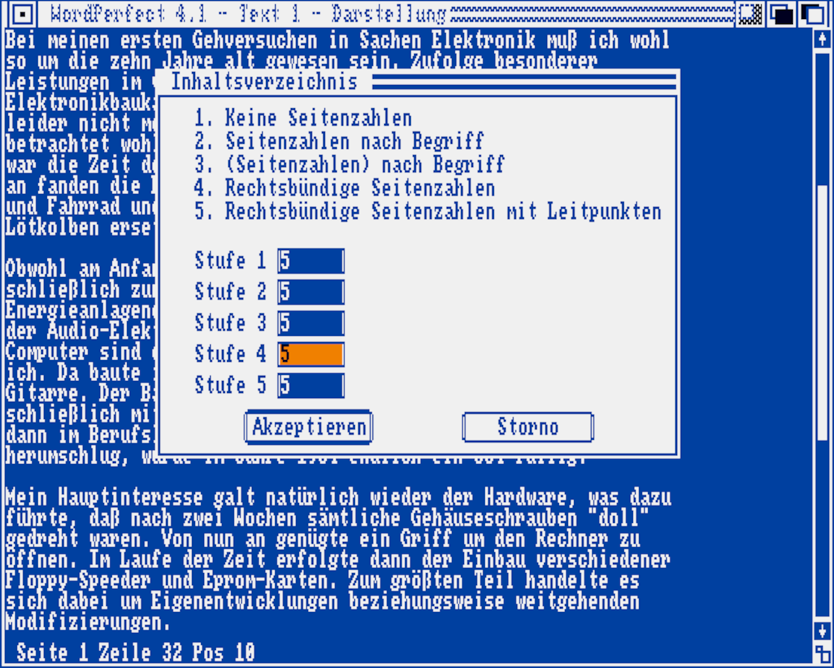 Bildschirmfoto aus WordPerfect für dem Amiga