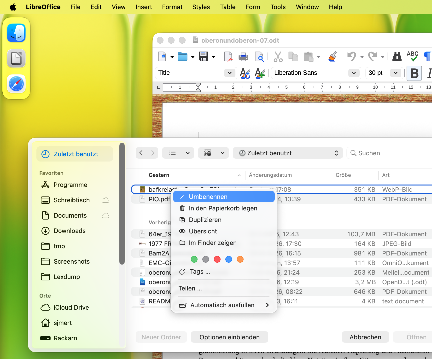 Bildschirmfoto aus LibreOffice auf dem Mac