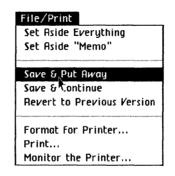 Datei und Druckmenü auf einer Lisa